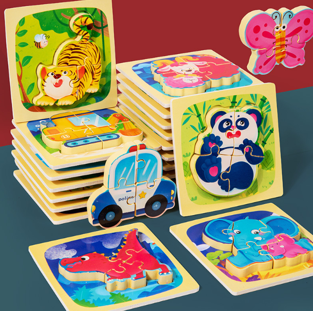 Colorful 3D Wooden Animal & Vehicle Puzzles for Kids
