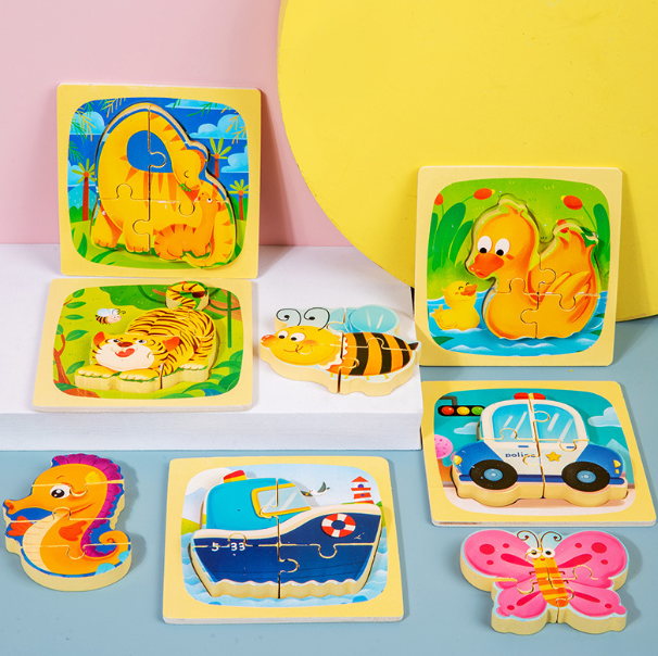 Colorful 3D Wooden Animal & Vehicle Puzzles for Kids