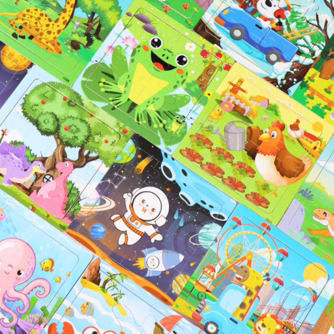 16 Pieces Dinosaur Themed Wooden Children Jigsaw Puzzles - 15 x 15 cm