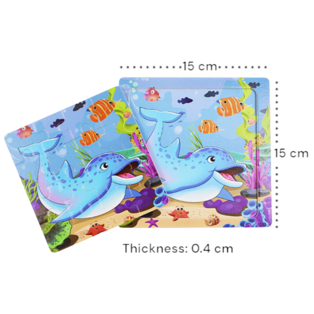 16 Pieces Animal Themed Wooden Children Jigsaw Puzzles - 15 x 15 cm