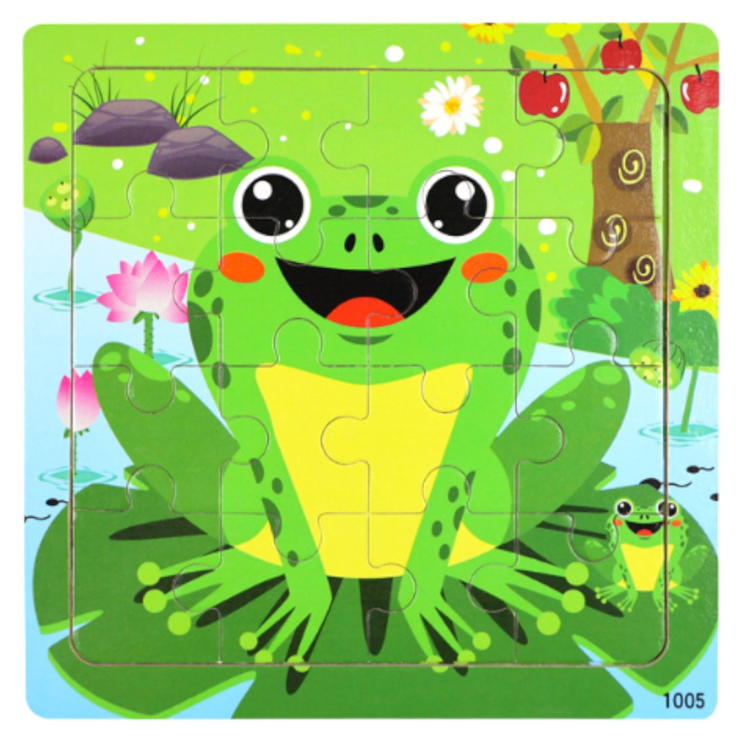 16 Pieces Animal Themed Wooden Children Jigsaw Puzzles - 15 x 15 cm