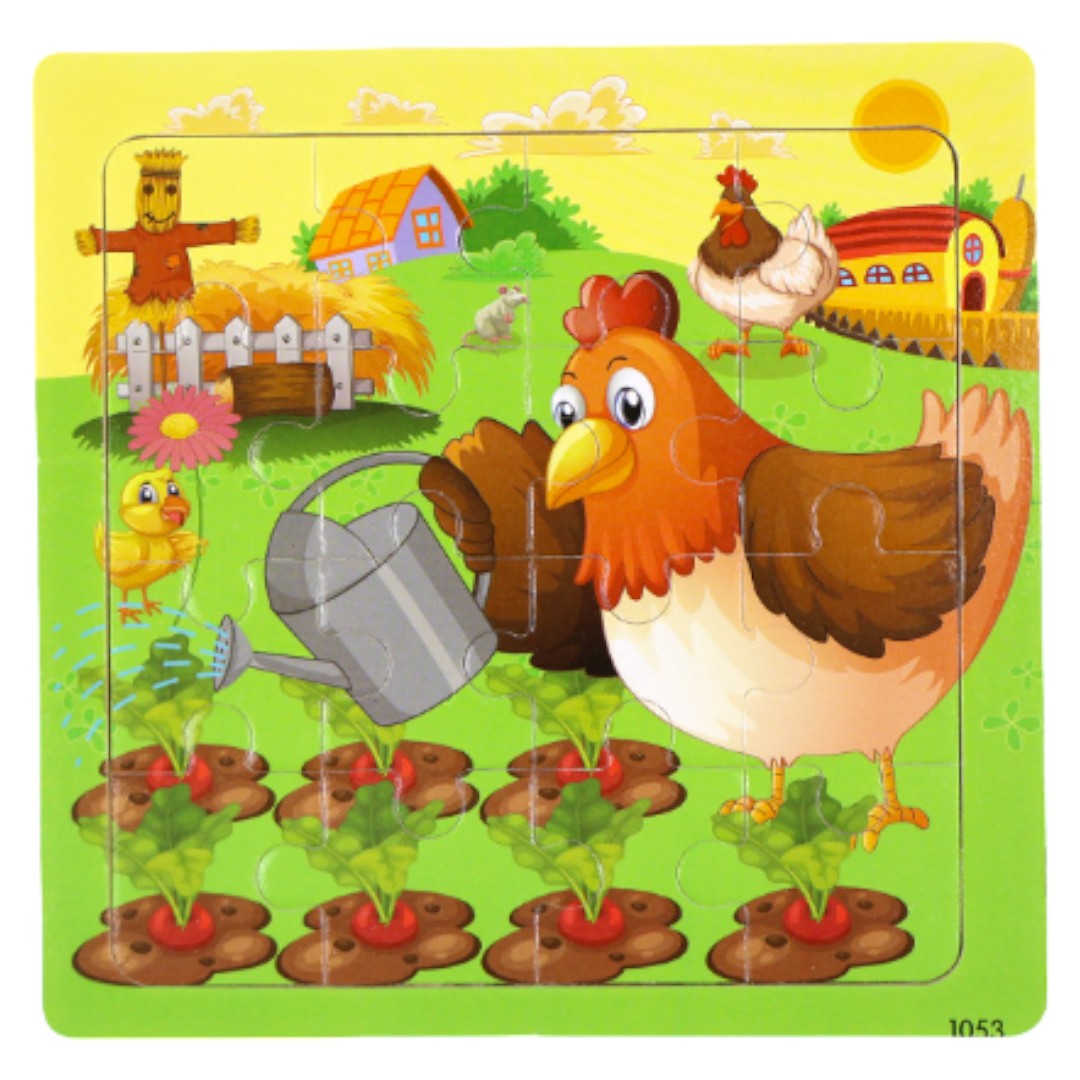 16 Pieces Animal Themed Wooden Children Jigsaw Puzzles - 15 x 15 cm