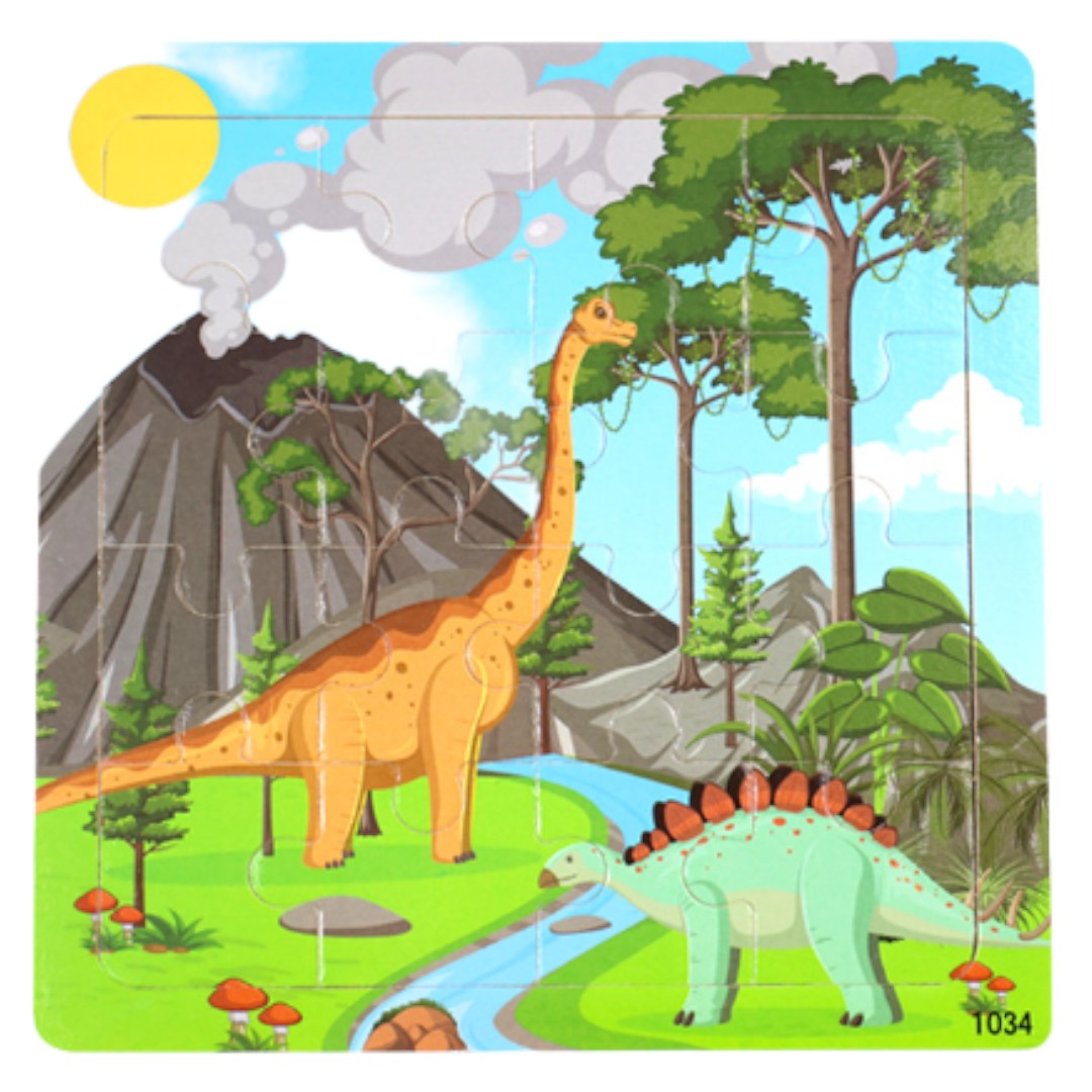 16 Pieces Dinosaur Themed Wooden Children Jigsaw Puzzles - 15 x 15 cm