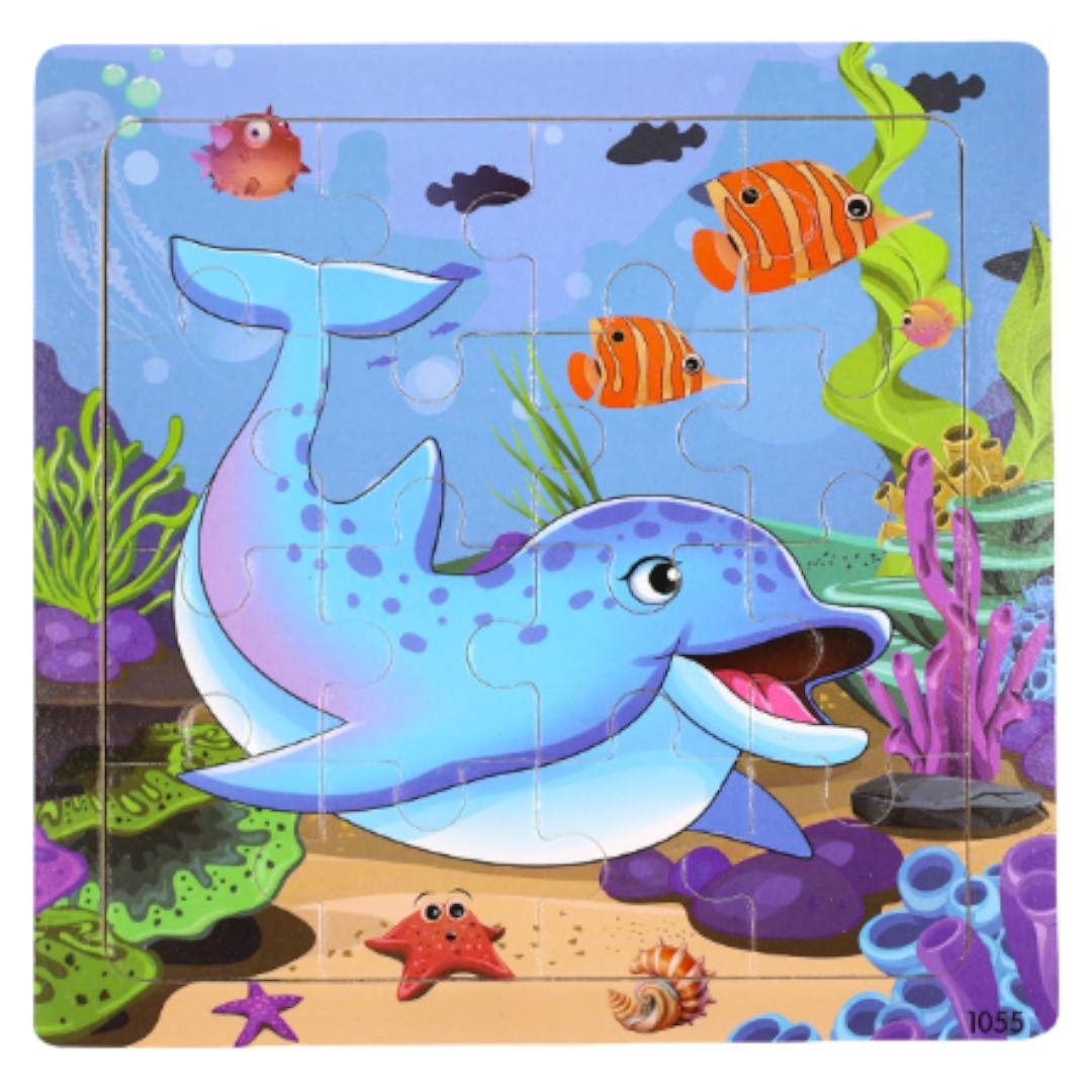 16 Pieces Ocean Themed Wooden Children Jigsaw Puzzles - 15 x 15 cm