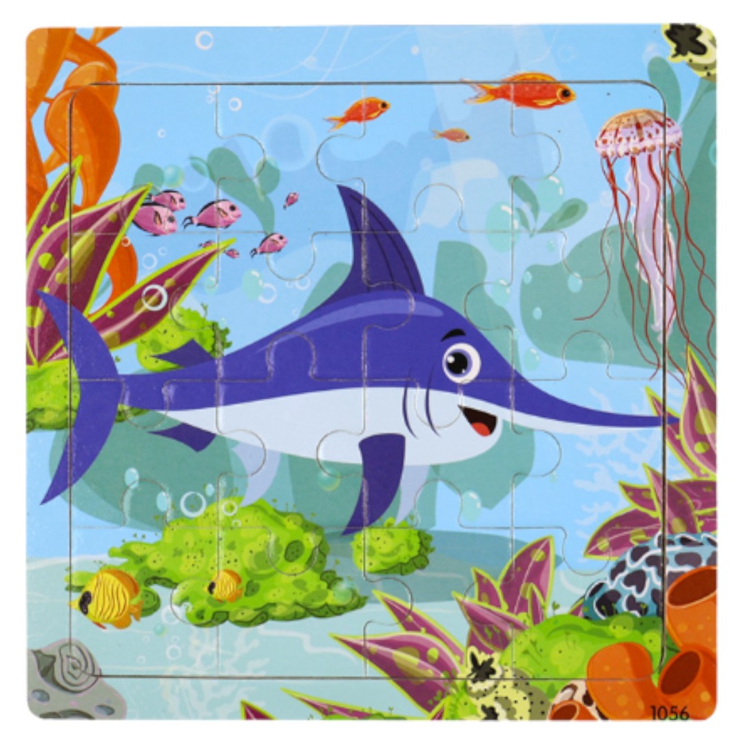 16 Pieces Ocean Themed Wooden Children Jigsaw Puzzles - 15 x 15 cm