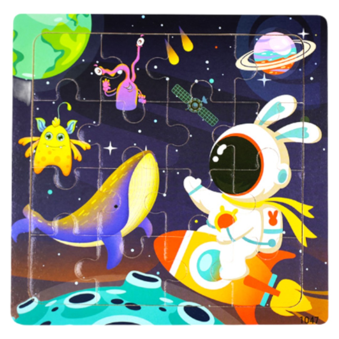 16 Pieces Space Themed Wooden Children Jigsaw Puzzles - 15 x 15 cm