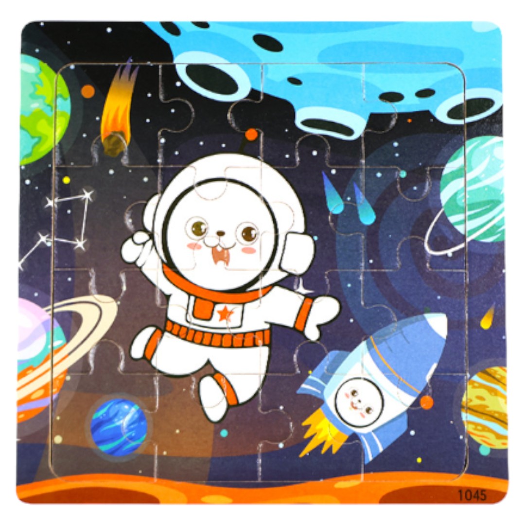16 Pieces Space Themed Wooden Children Jigsaw Puzzles - 15 x 15 cm