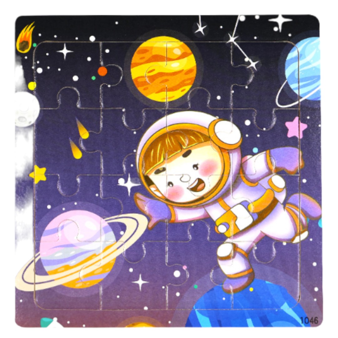 16 Pieces Space Themed Wooden Children Jigsaw Puzzles - 15 x 15 cm