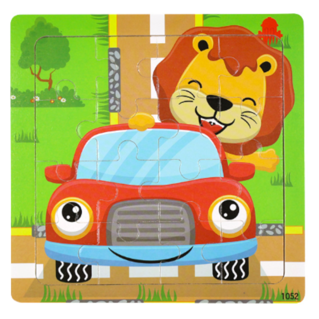 16 Pieces Vehicle Themed Wooden Children Jigsaw Puzzles - 15 x 15 cm