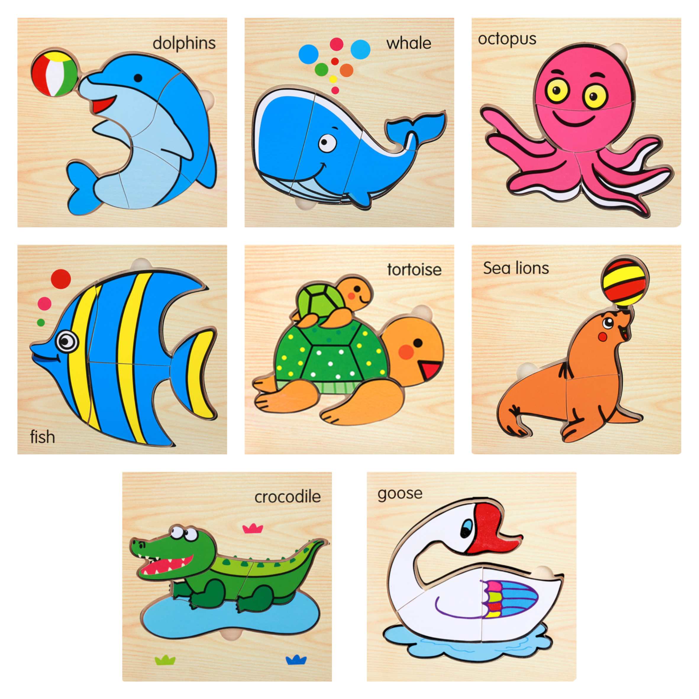 Wooden Large Aquatic Animal Puzzles - 15 x 15 cm