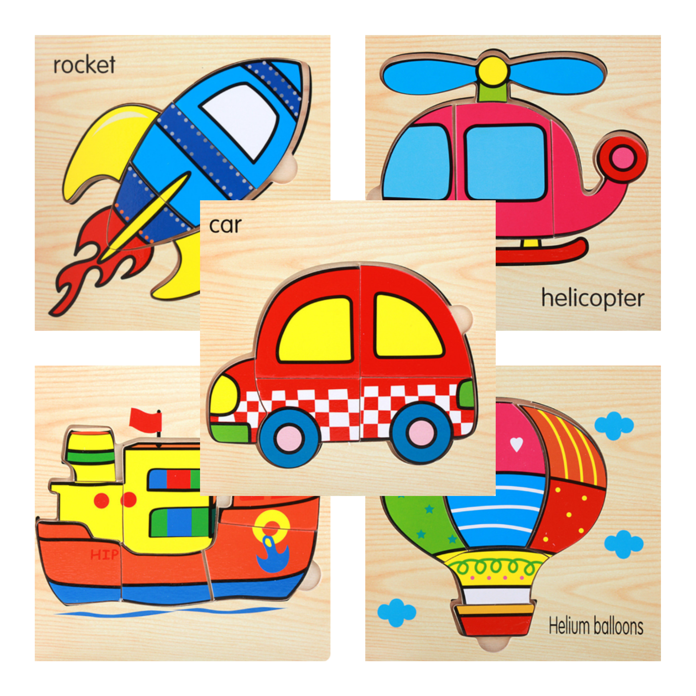 Wooden Large Transport Puzzles - 15 x 15 cm