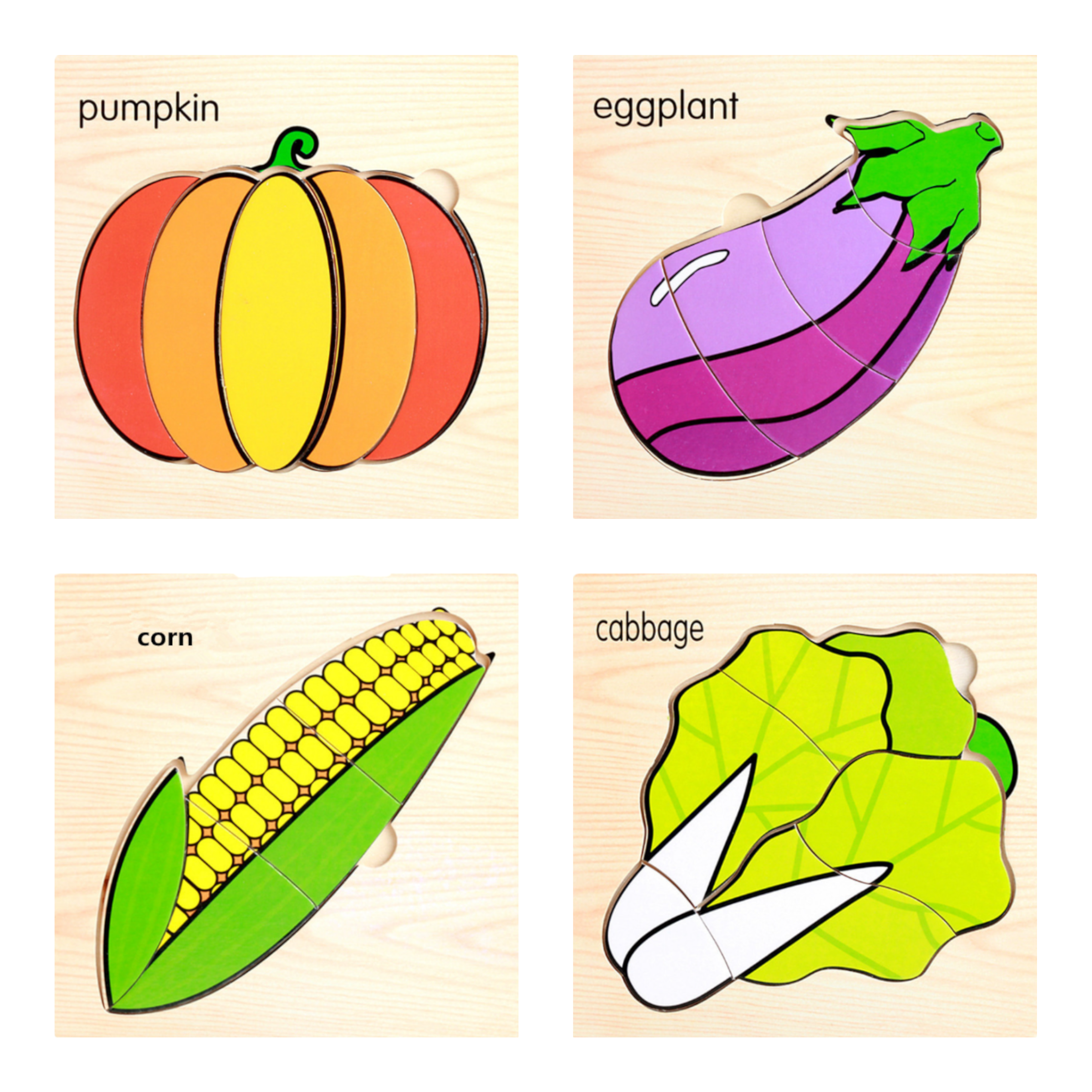 Wooden Large Vegetable Puzzles - 15 x 15 cm