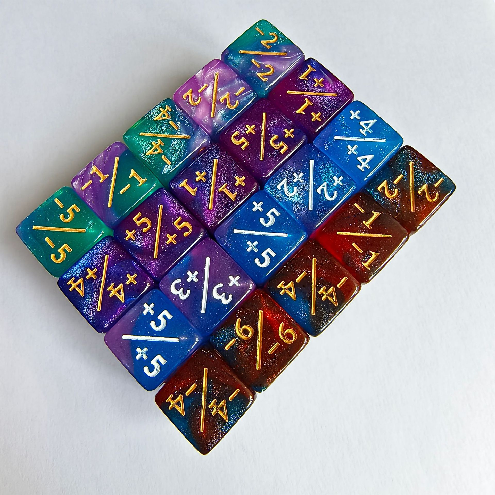 16 Two-color Stars Plus Minus Symbols Dice