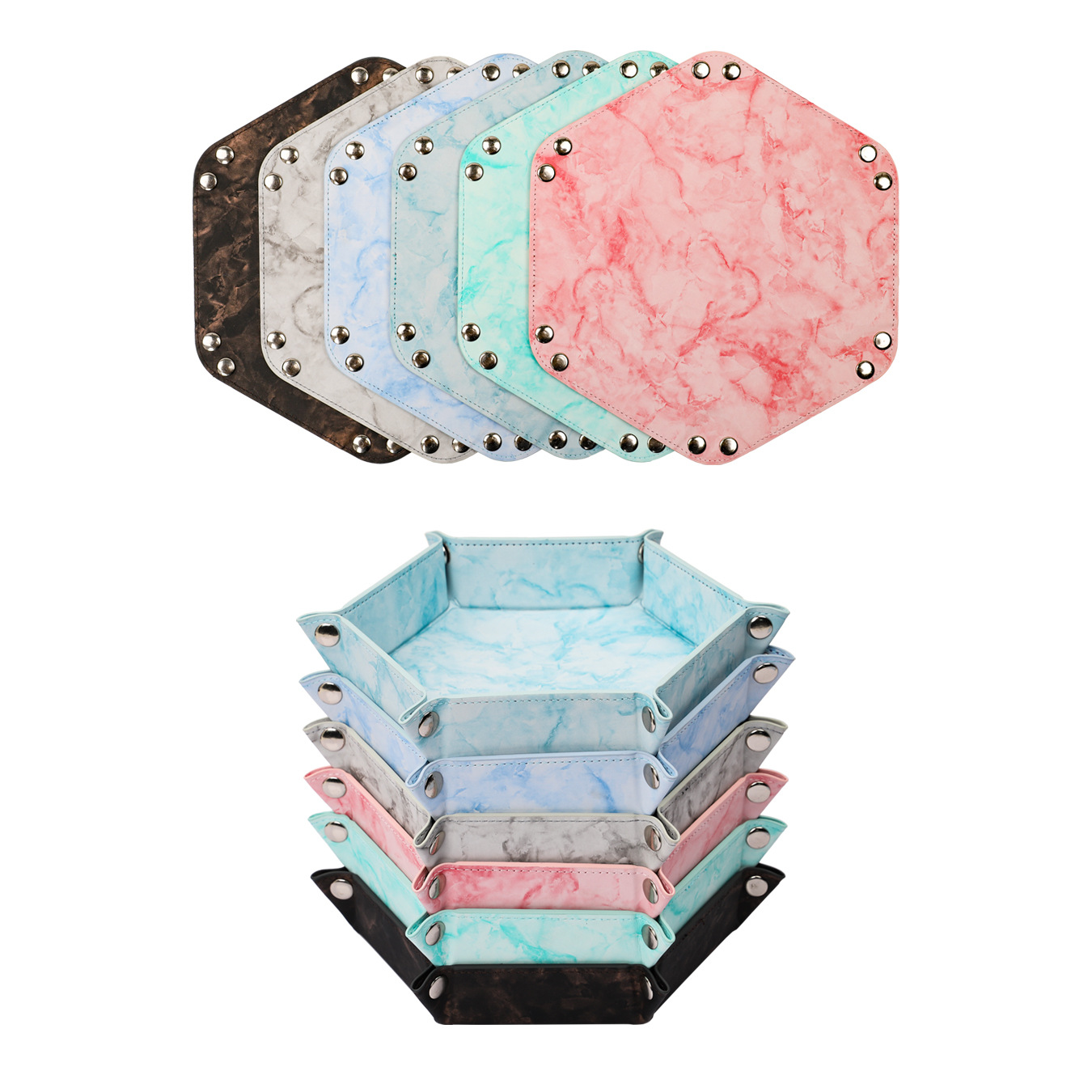 Marble dice tray double sided hexagon