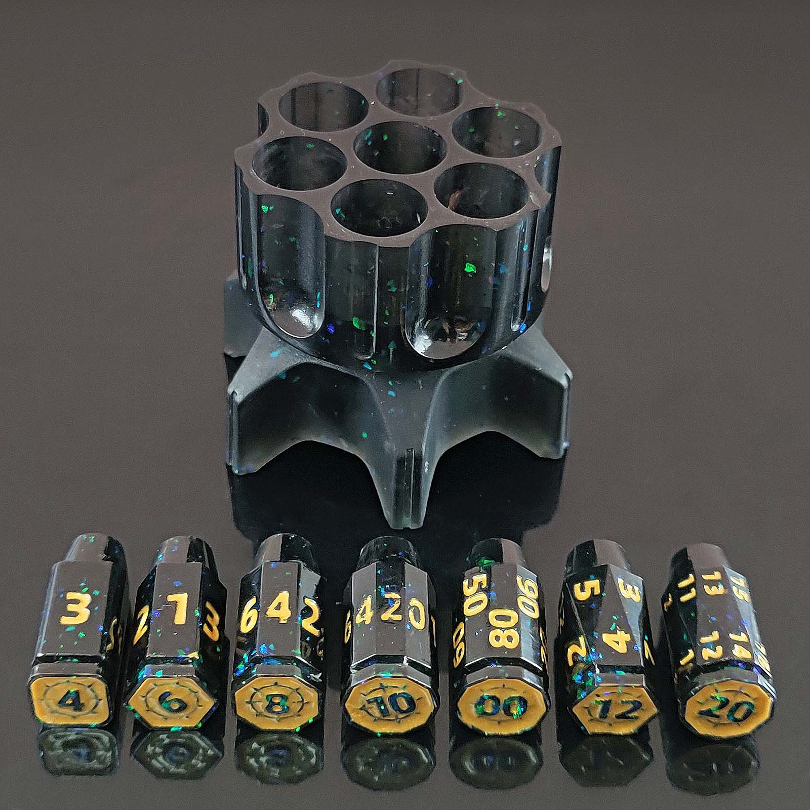 Transparent Revolver Stand Spinning Dice