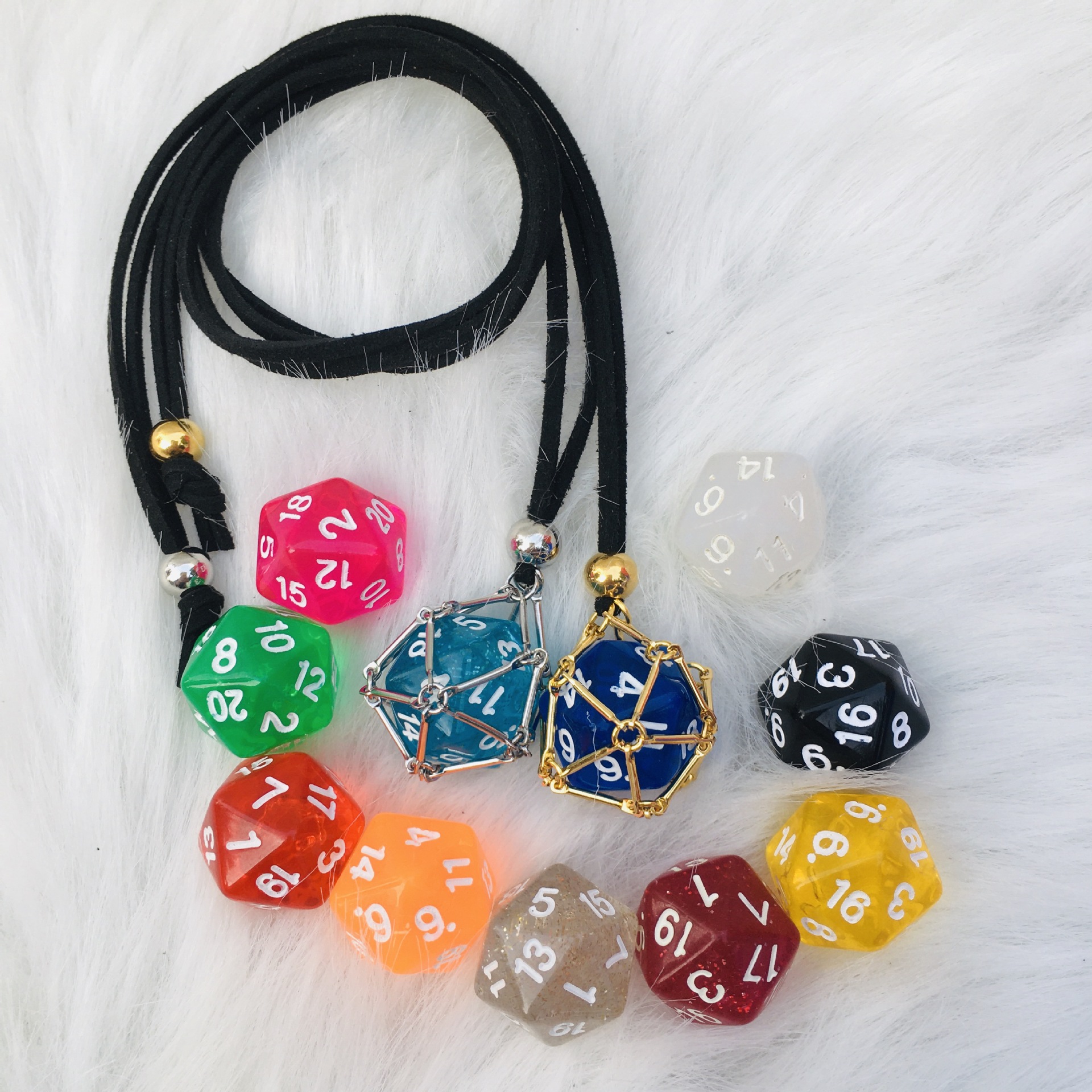 Adjustable Bohemian Dice Pendant Stainless Steel PVD 18K Net Crystal Pouch Holder Necklace Pendant