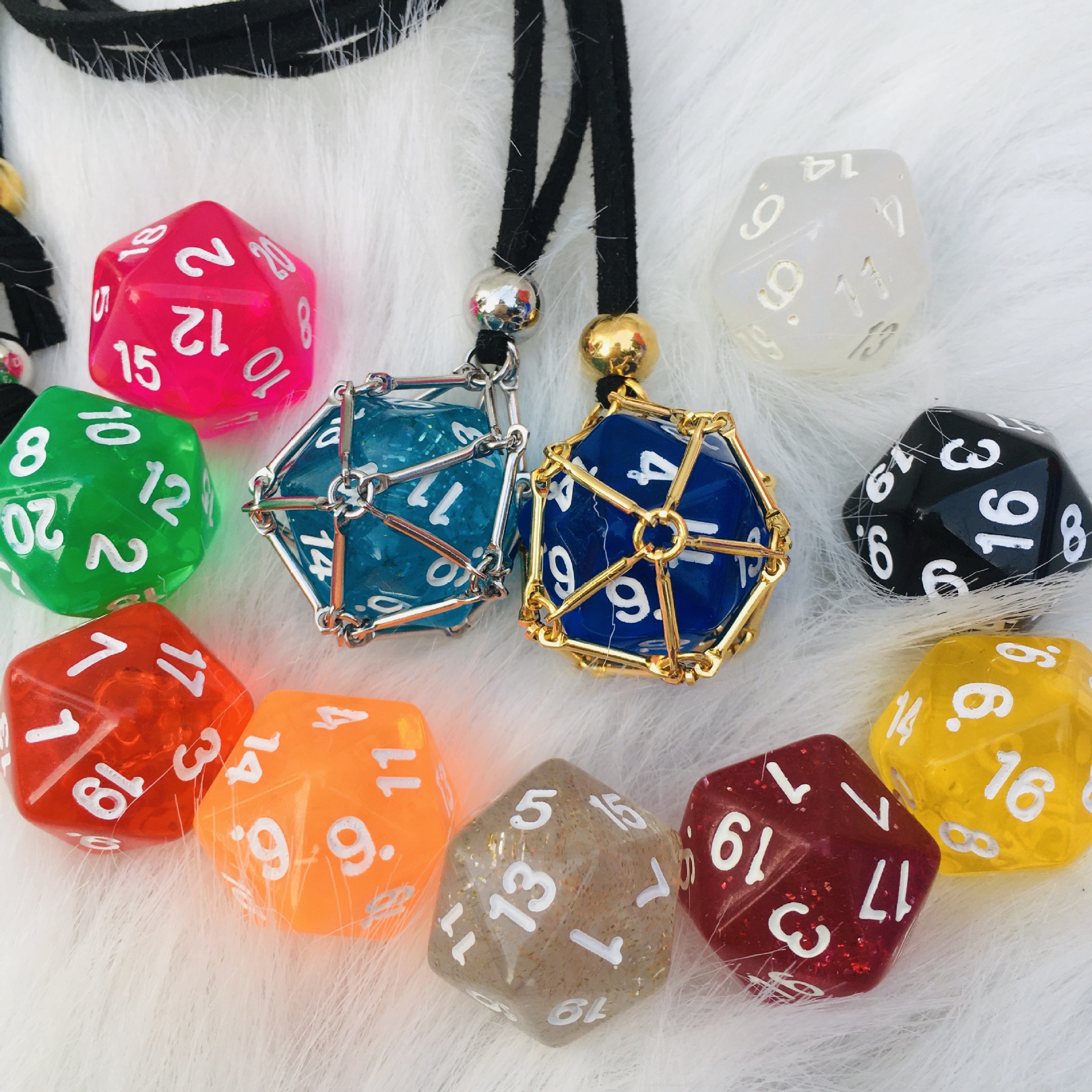Adjustable Bohemian Dice Pendant Stainless Steel PVD 18K Net Crystal Pouch Holder Necklace Pendant