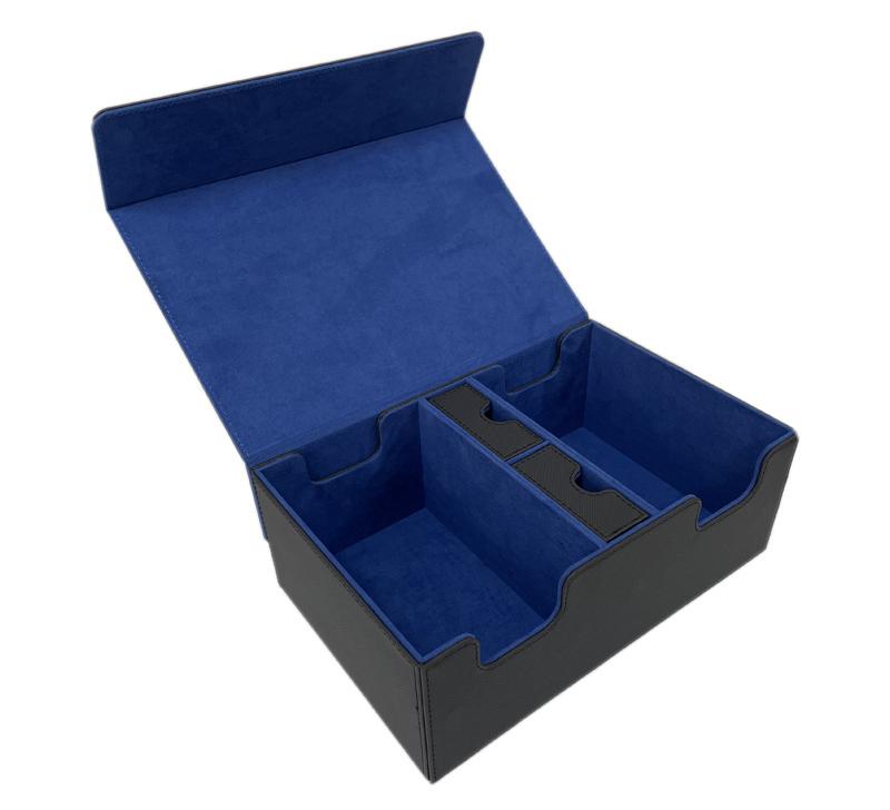 Deck box with removable card cover and two dice boxes inside Leather deck box
