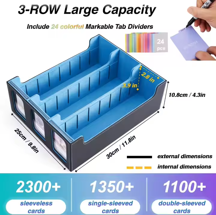 Three-row game storage box with removable lid PU card box