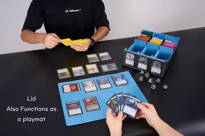 Three-row game storage box with removable lid PU card box