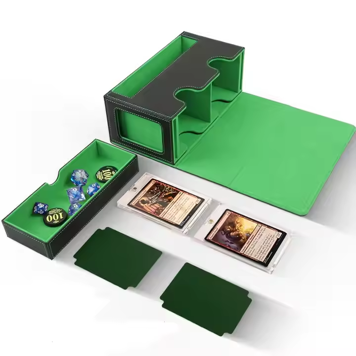 Detachable leather deck box with dice box on the bottom with windows on both sides