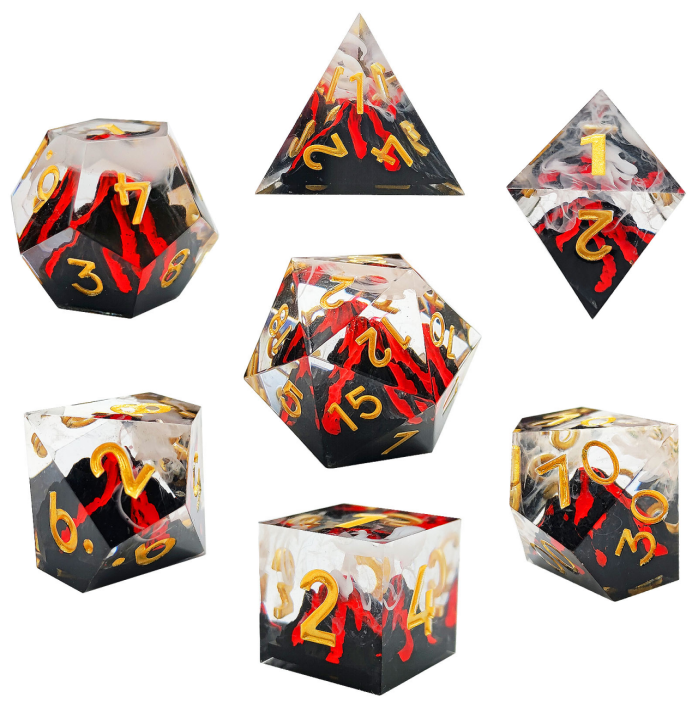 Resin dice with volcano landscape embedded