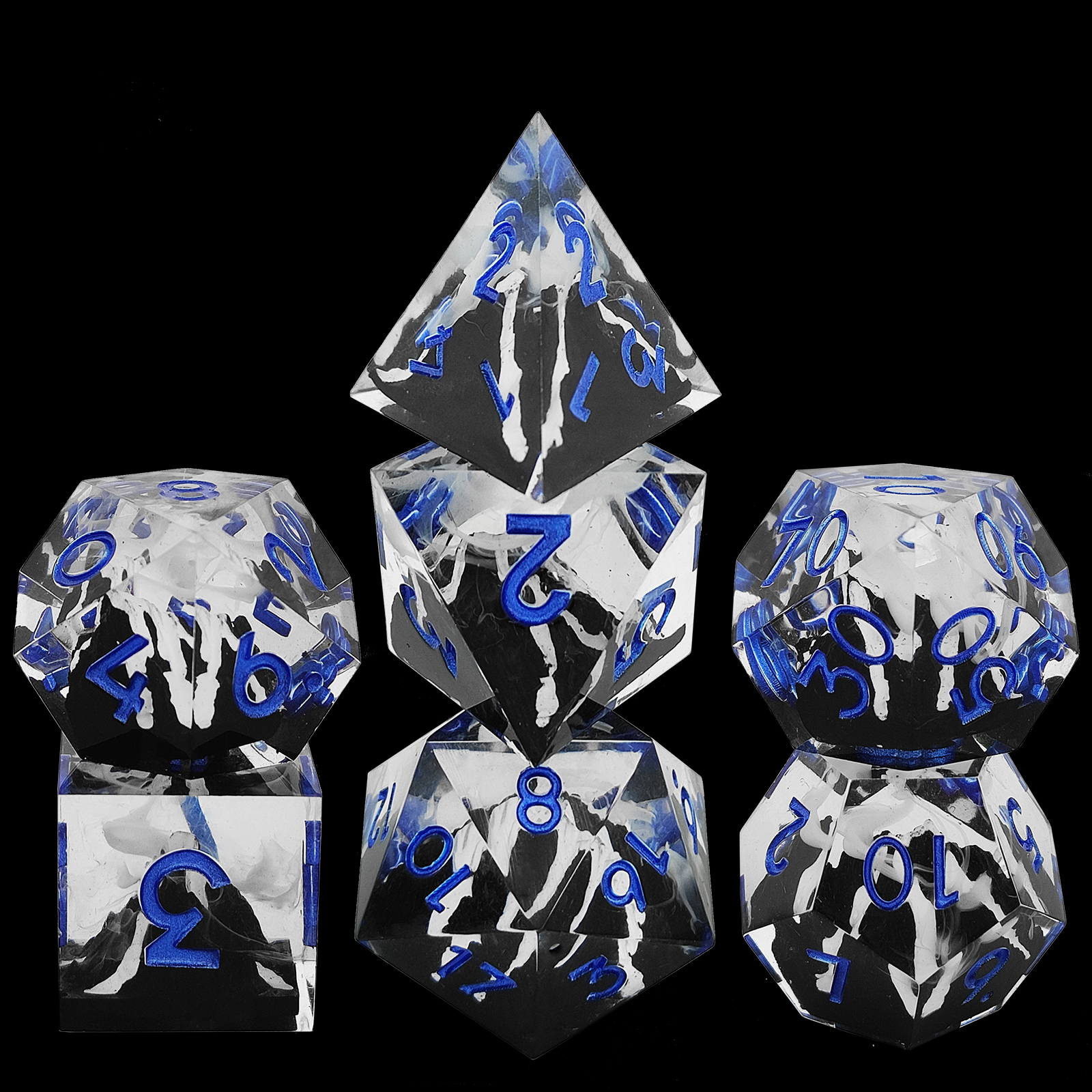 Resin dice with volcano landscape embedded