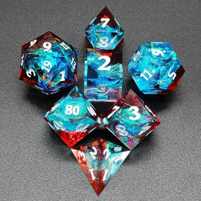 Transparent resin dice with embedded colored paper