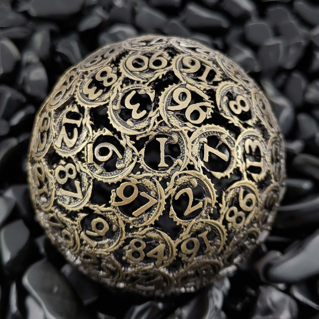 100-sided dragon shaped hollow metal dice 55mm