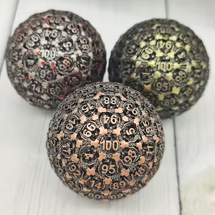 100-sided dragon shaped hollow metal dice 55mm