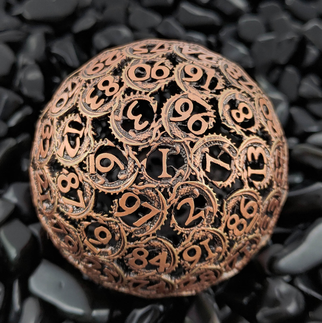 100-sided dragon shaped hollow metal dice 55mm