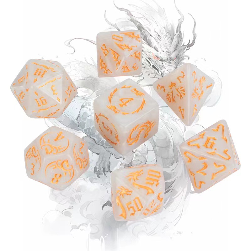 Dragon Pattern Polyhedron Acrylic Dice Set
