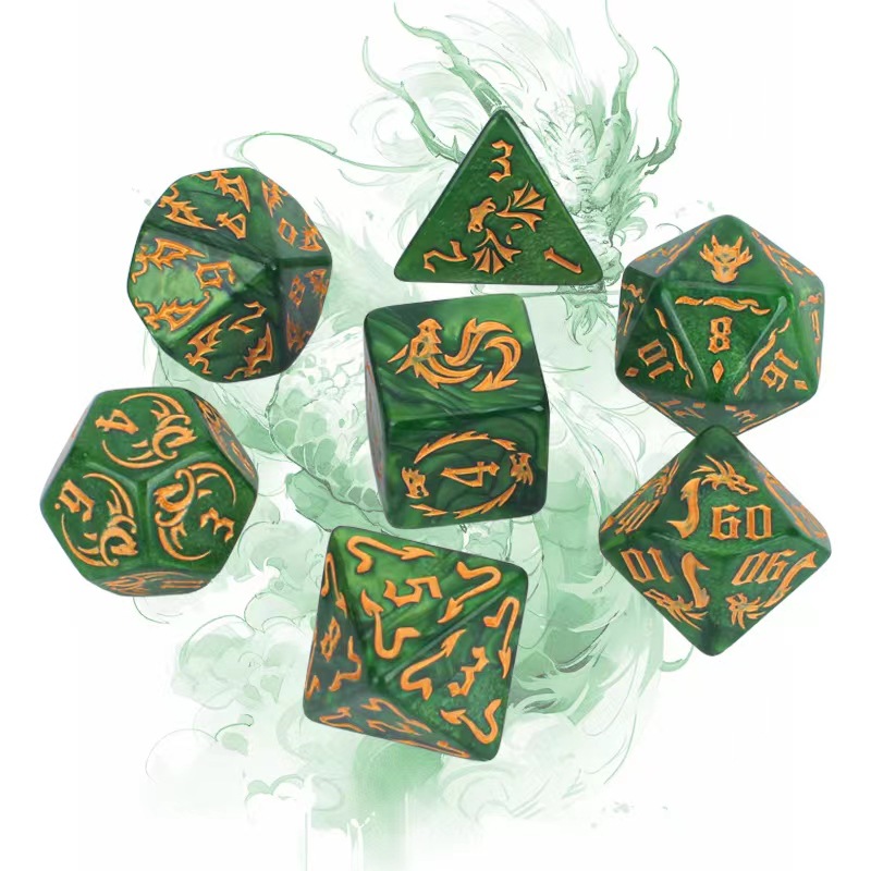 Dragon Pattern Polyhedron Acrylic Dice Set