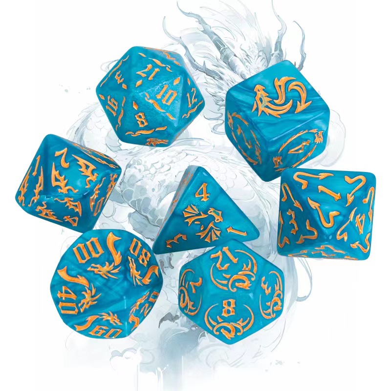 Dragon Pattern Polyhedron Acrylic Dice Set