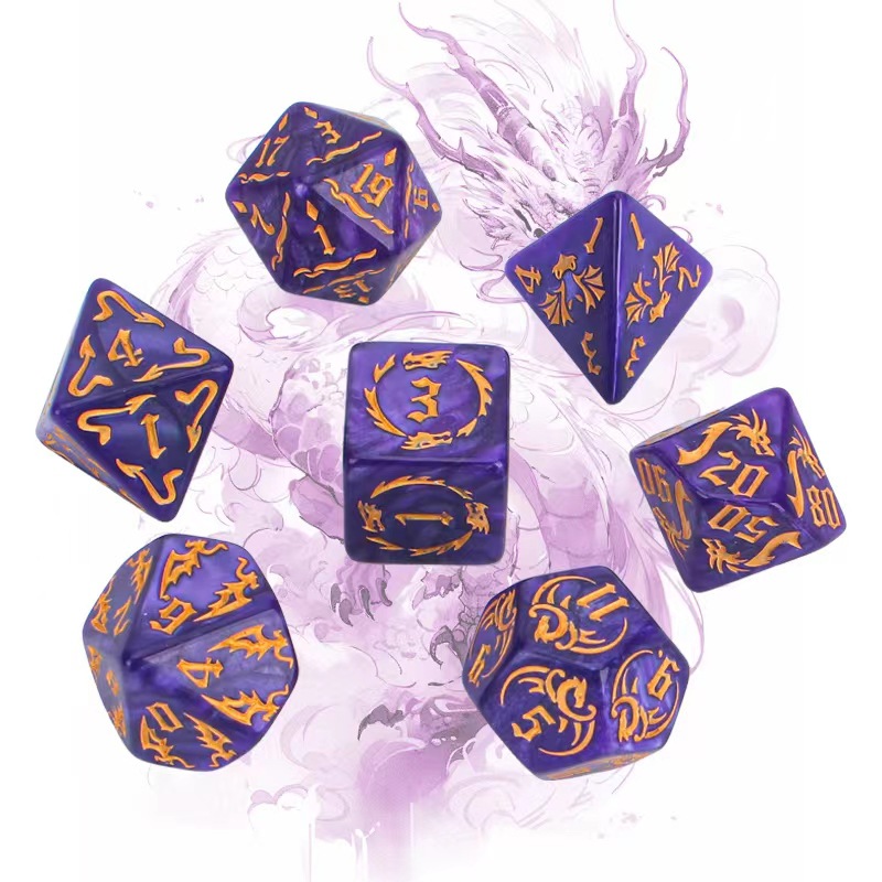Dragon Pattern Polyhedron Acrylic Dice Set