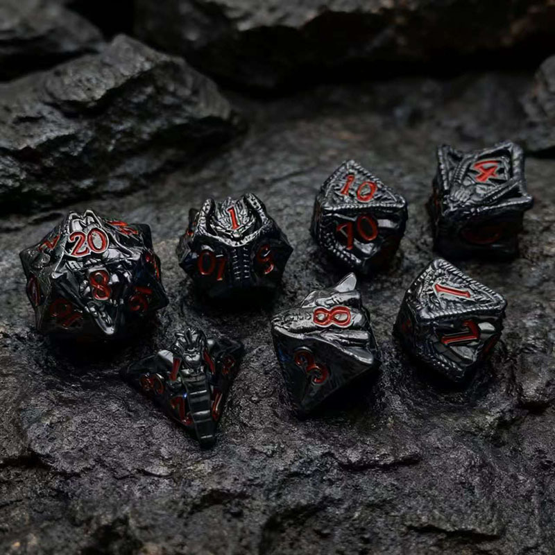 Embossed dragon and metal set dice