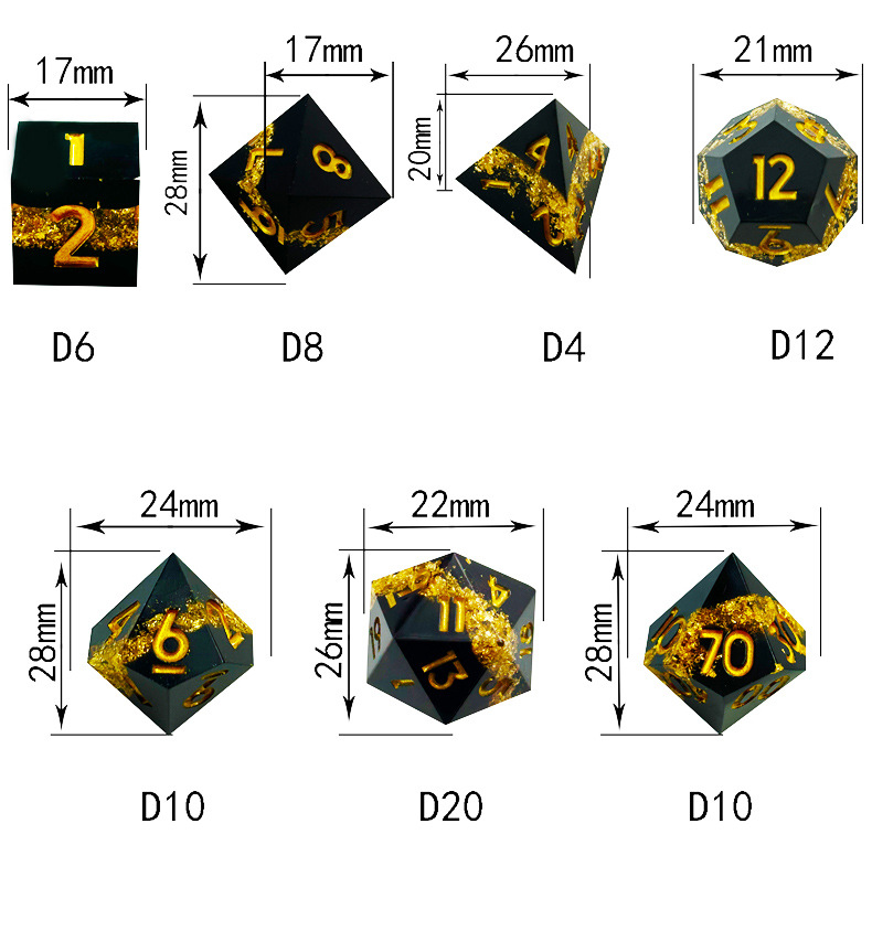 Resin dice set with embedded ribbons