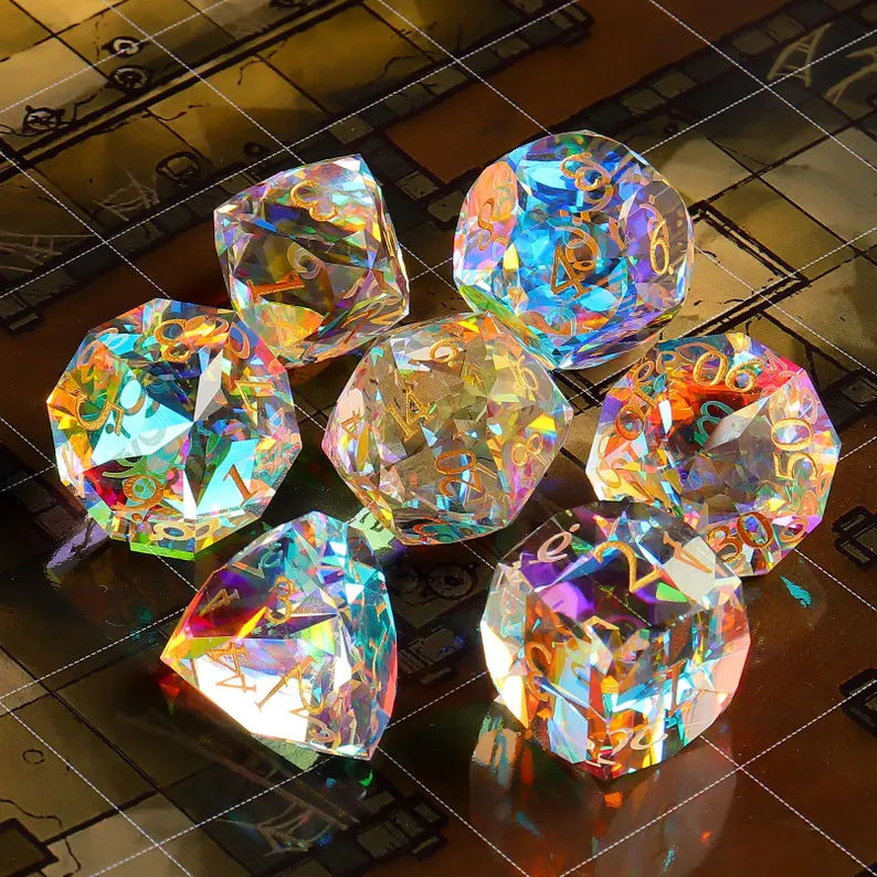Colorful glass gem dice