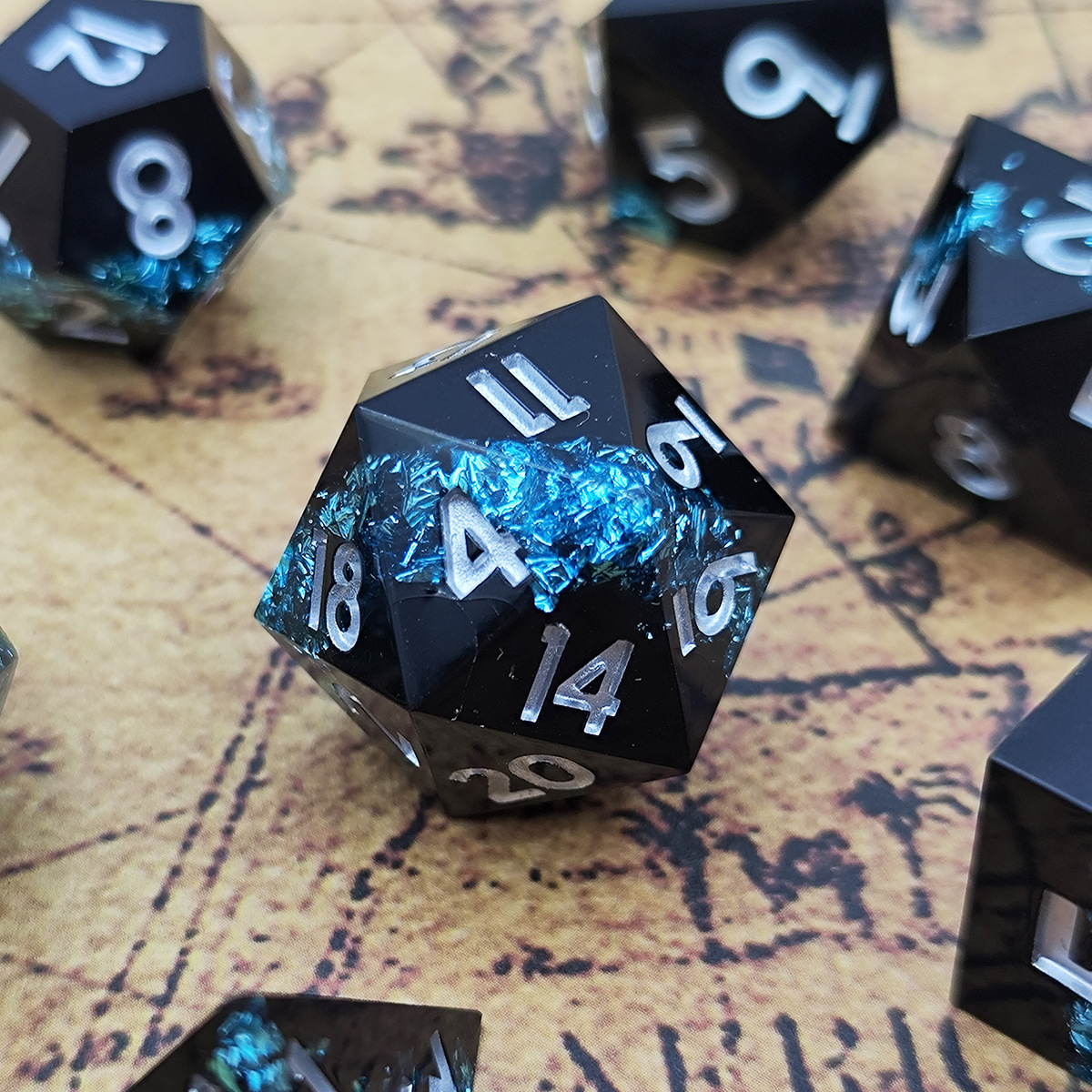 Resin dice set with embedded ribbons