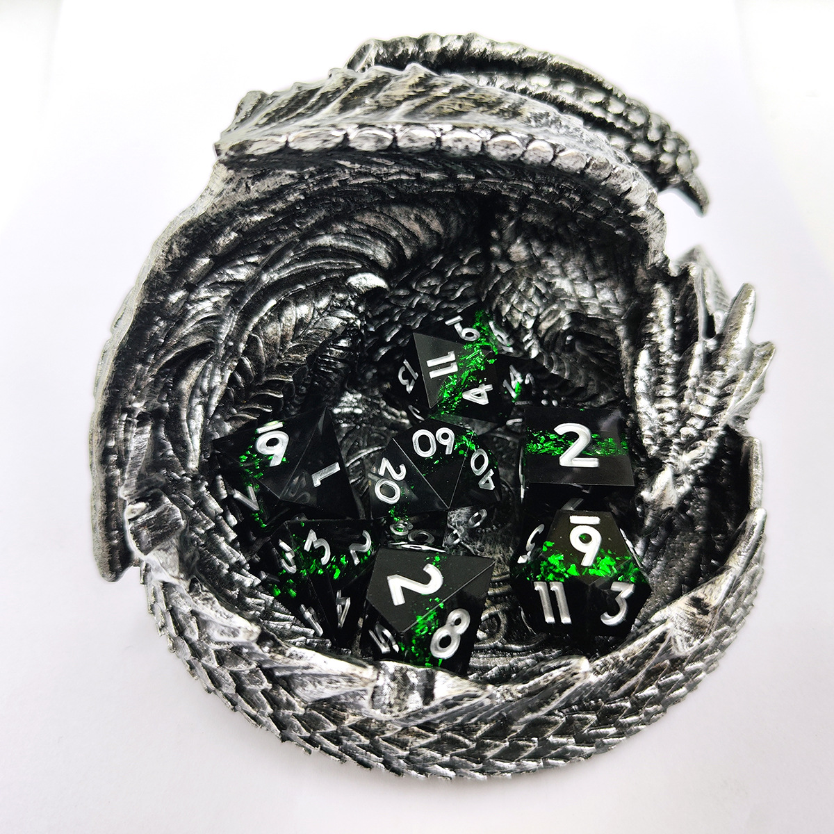 Resin dice set with embedded ribbons