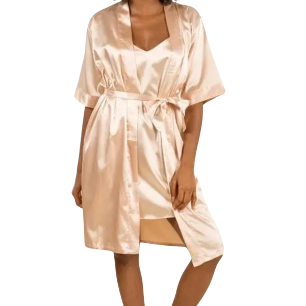 Ensemble peignoir + nuisette champagne