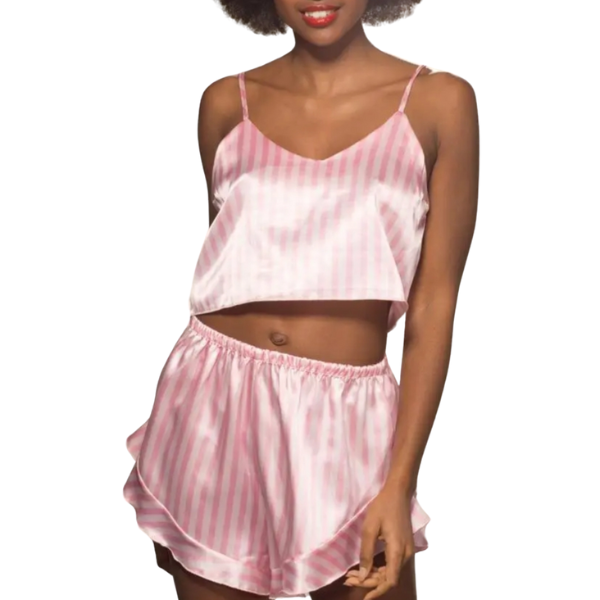 Ensemble débardeur short rayé rose et blanc