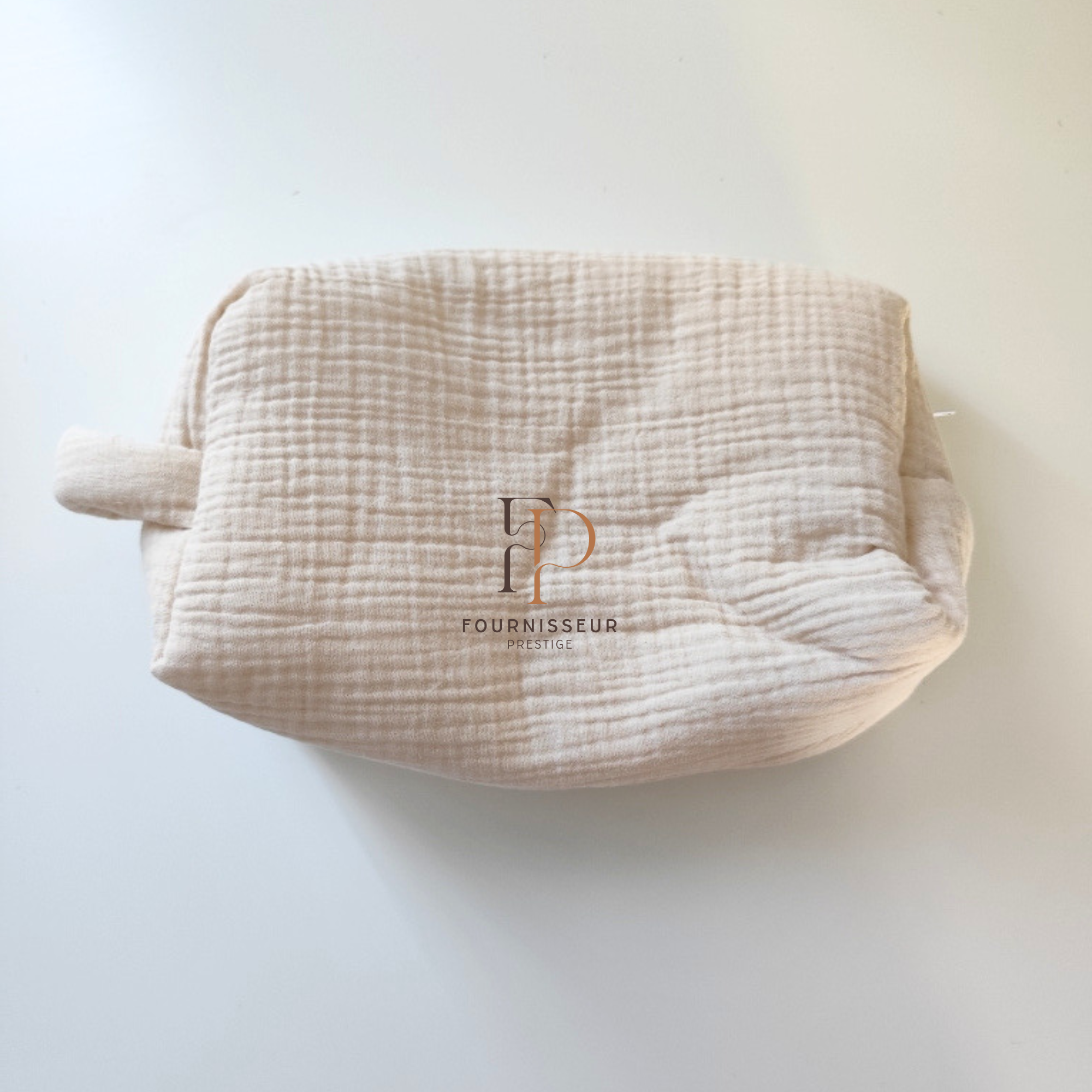 Trousse gaze de coton beige anse coté
