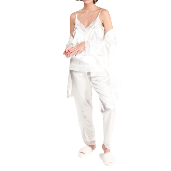 Ensemble peignoir + débardeur + pantalon dentelles