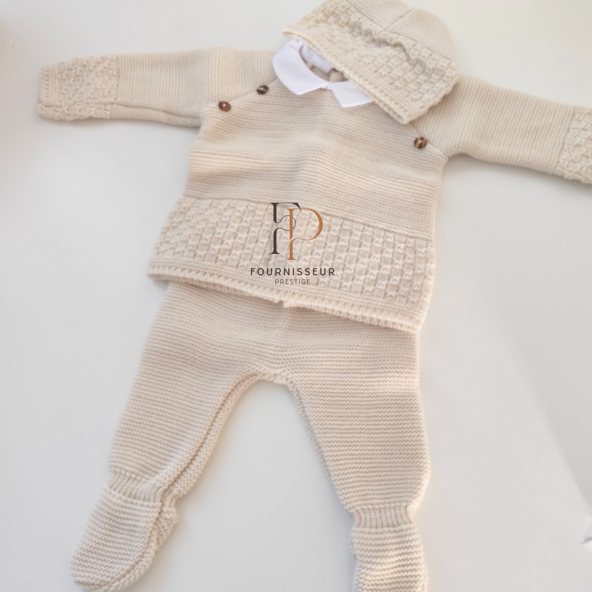 Ensemble maille 3 pièces col blanc