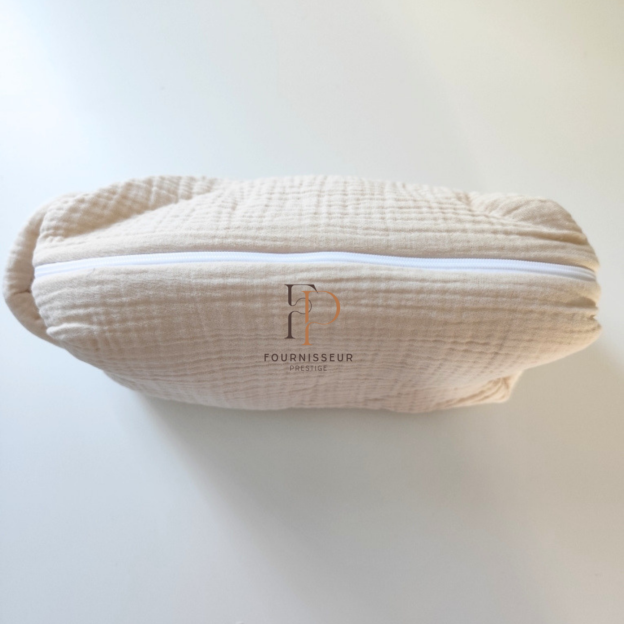 Trousse gaze de coton beige anse coté