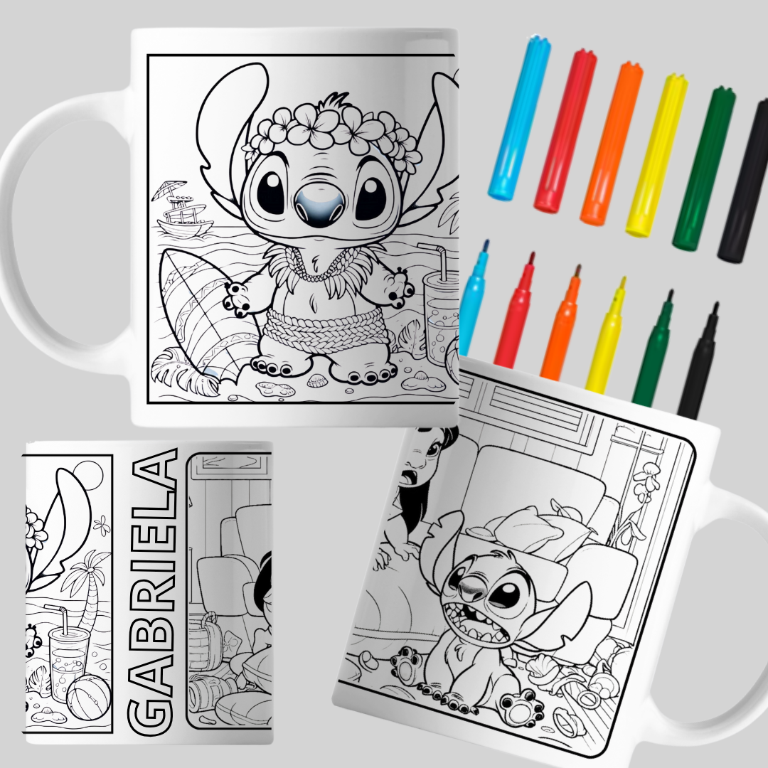 Caneca personalizada para colorir - Stitch