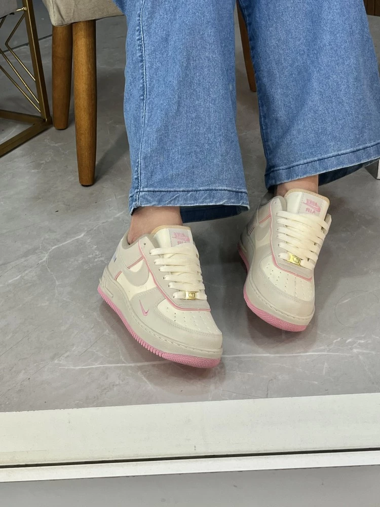 Tênis Nk Air Force 1 Luxo Creme e Rosa