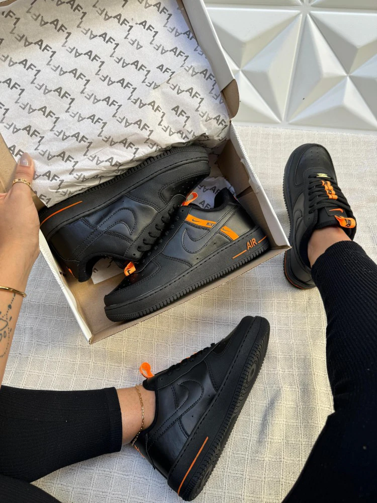 Tênis Nk Air Force 1 Preto Laranja