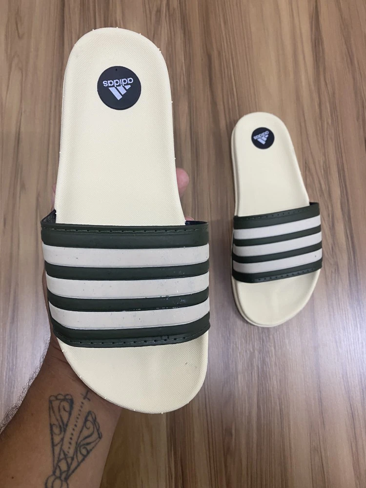 Chinelo Slide Adidas Branca Verde
